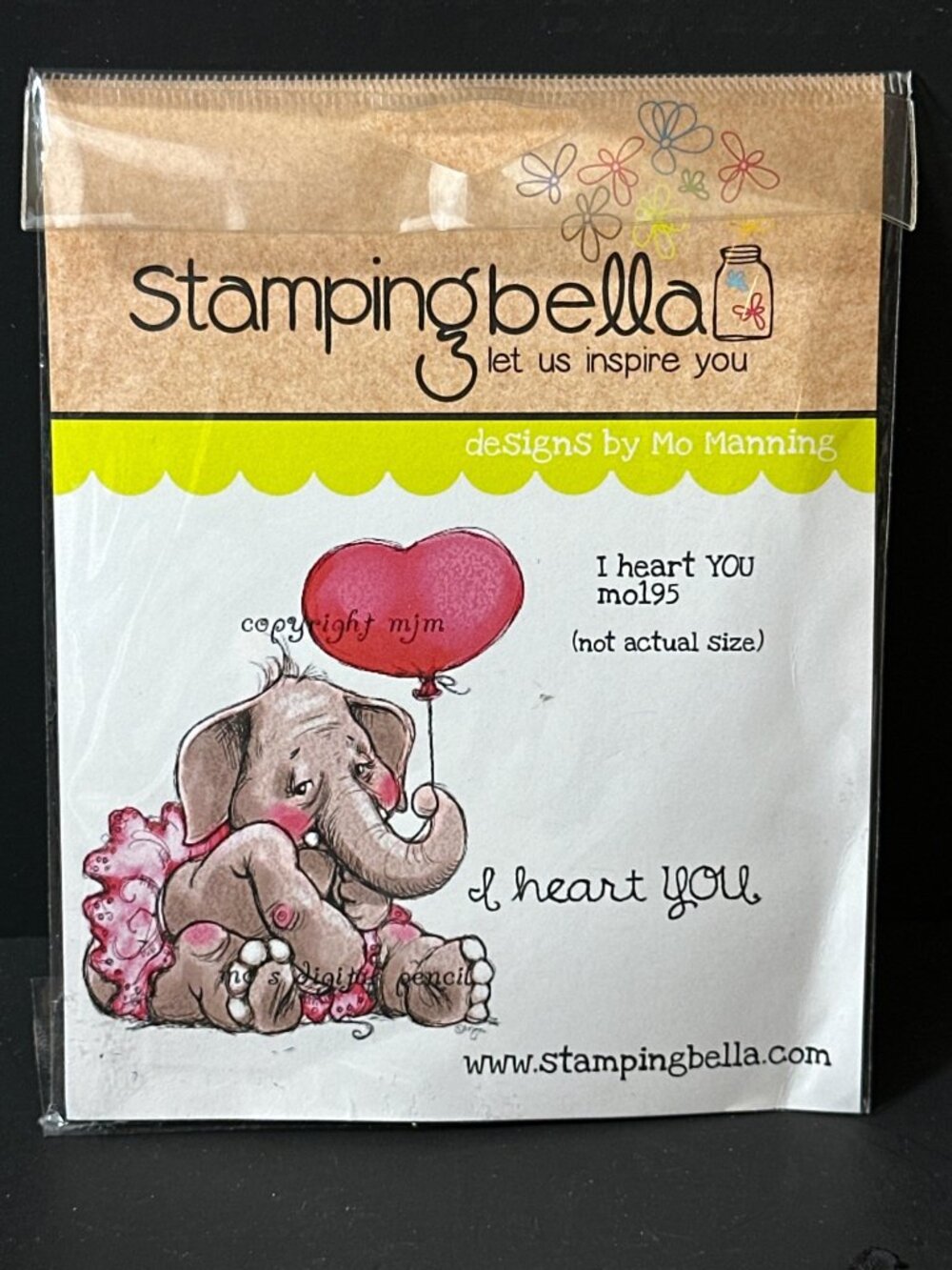 Stamping Bella "I Heart You" Elephant Cling Rubber Stamp M0195